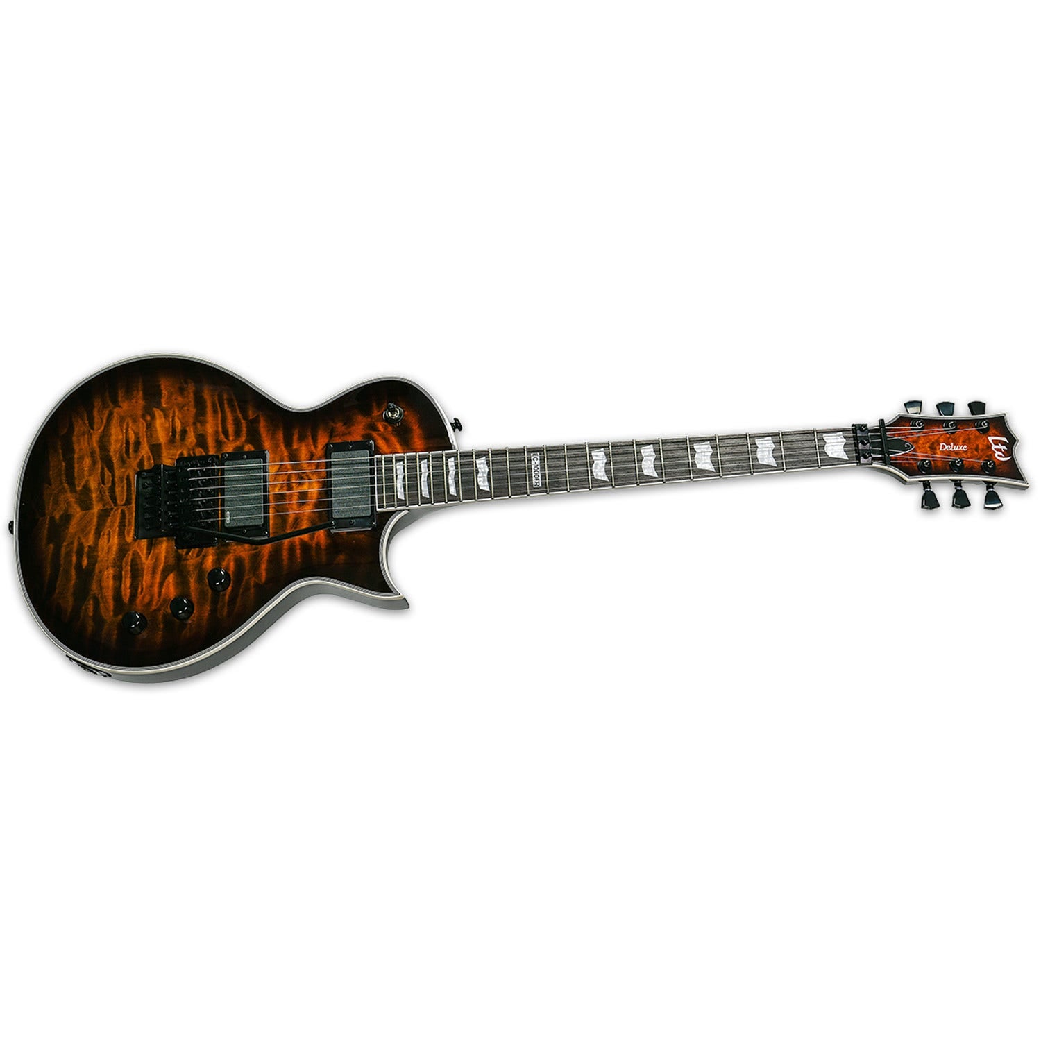 ESP LTD EC-1000QMFR Eclipse Deluxe Floyd Rose Electric Guitar with EMG Pickups - Dark Brown Sunburst