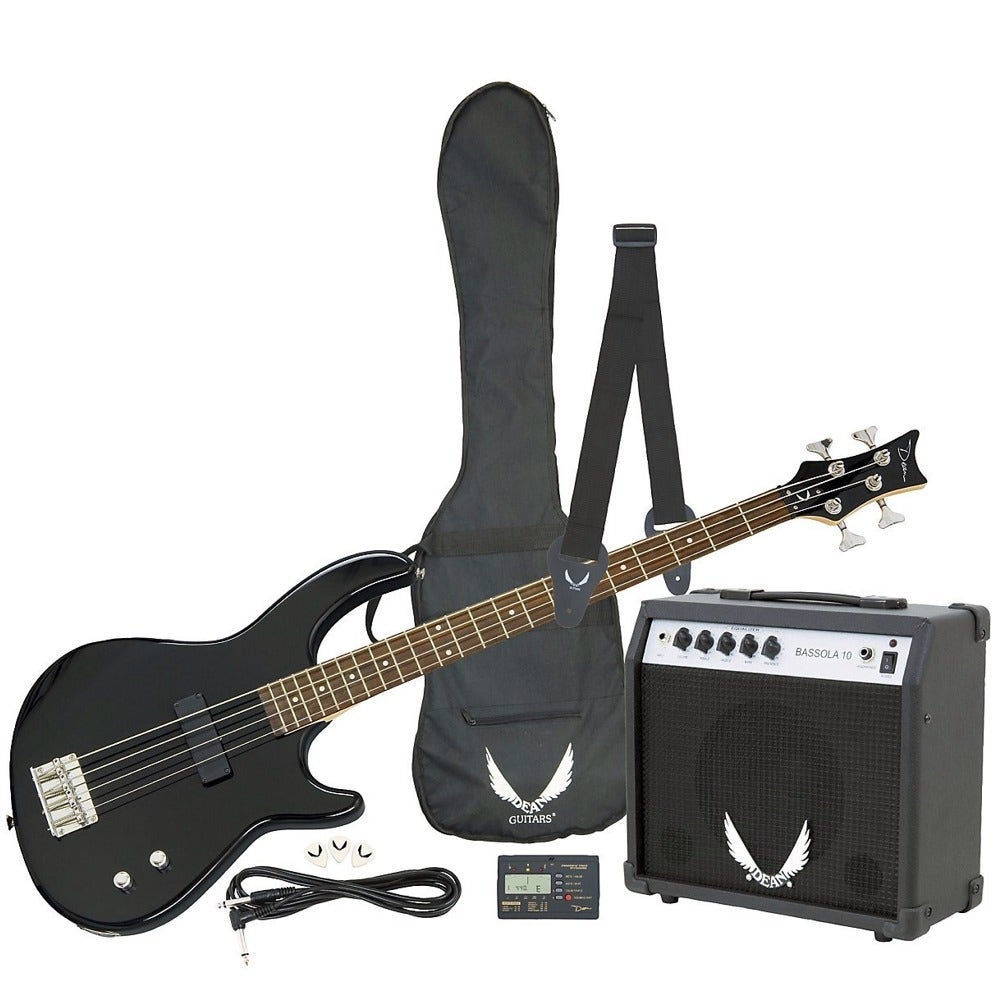 Dean Guitars Edge 09 Bass Guitar Pack with Amp, Gig Bag, Tuner, Cable, Strap, and Picks (Classic Black)
