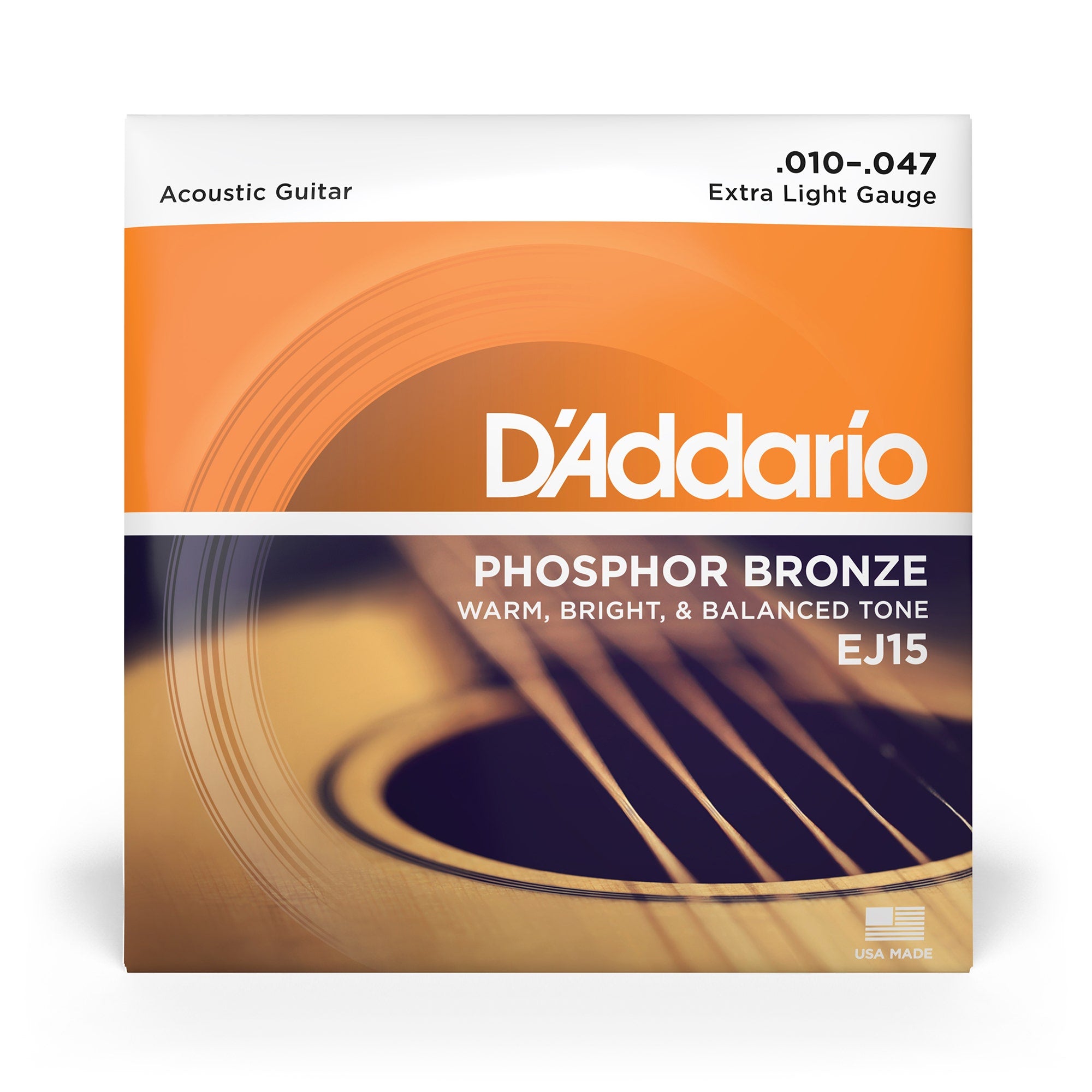 D'Addario EJ15 Phosphor Bronze Acoustic Guitar Strings, Extra Light (10-47)