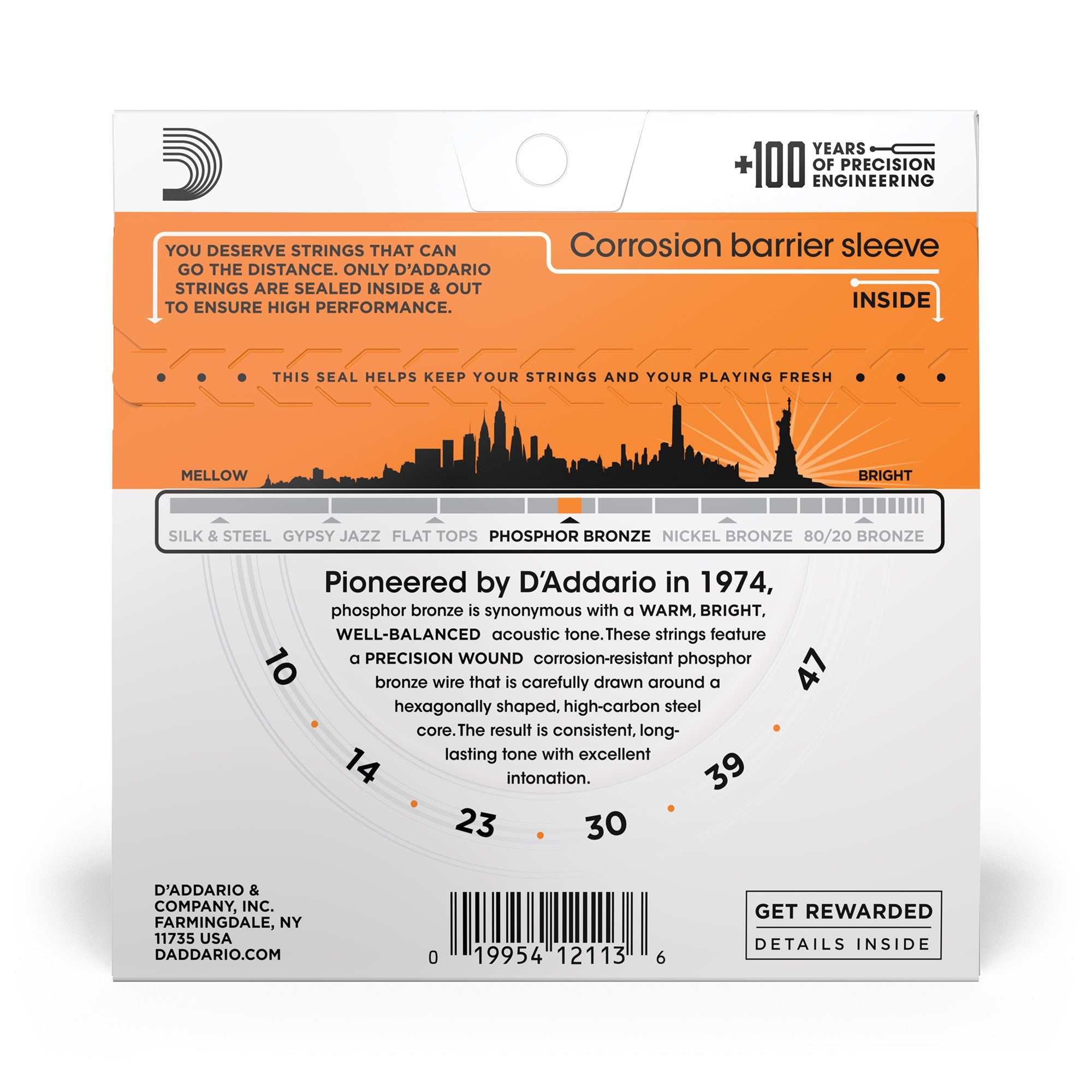D'Addario EJ15 Phosphor Bronze Acoustic Guitar Strings, Extra Light (10-47)
