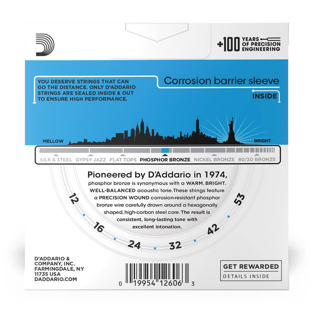 3-Pack D'Addario EJ16 Phosphor Bronze Acoustic Guitar Strings, Light Gauge 12-53