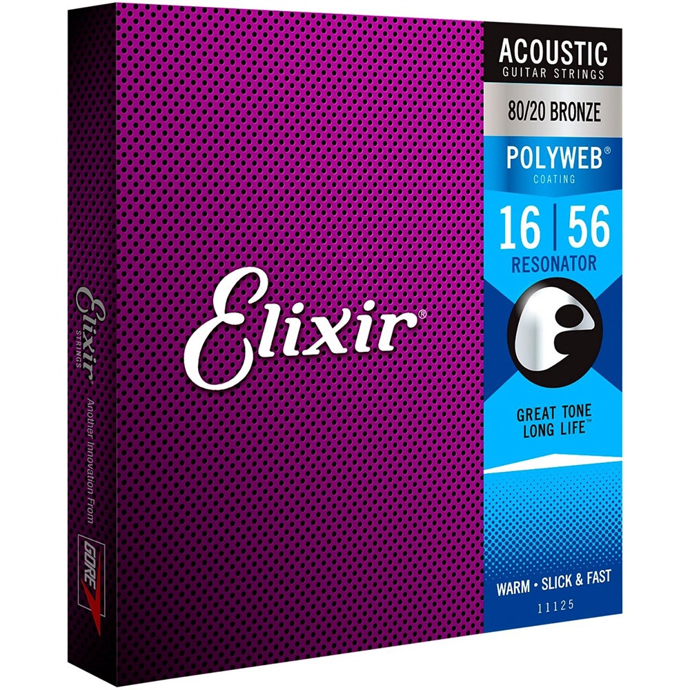 Elixir 11125 Polyweb 80/20 Bronze Acoustic Resonator Guitar Strings, .016-.056
