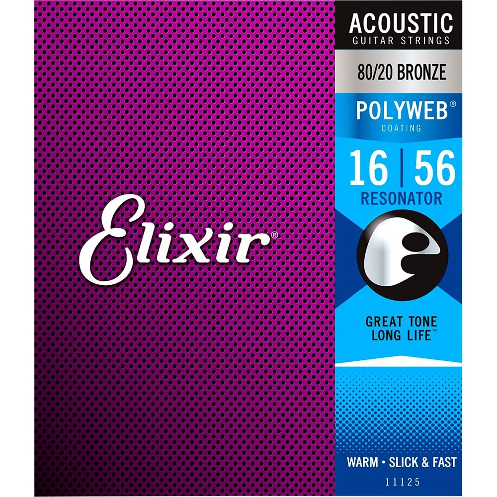 Elixir 11125 Polyweb 80/20 Bronze Acoustic Resonator Guitar Strings, .016-.056