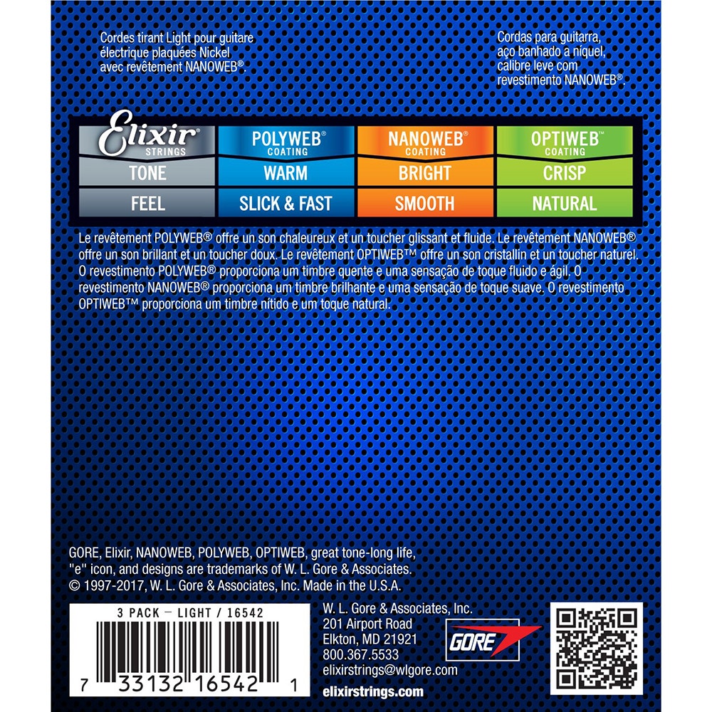 Elixir Limited Edition 3-Pack Nickel Plated Steel NANOWEB Electric Guitar Strings, Light 10-46
