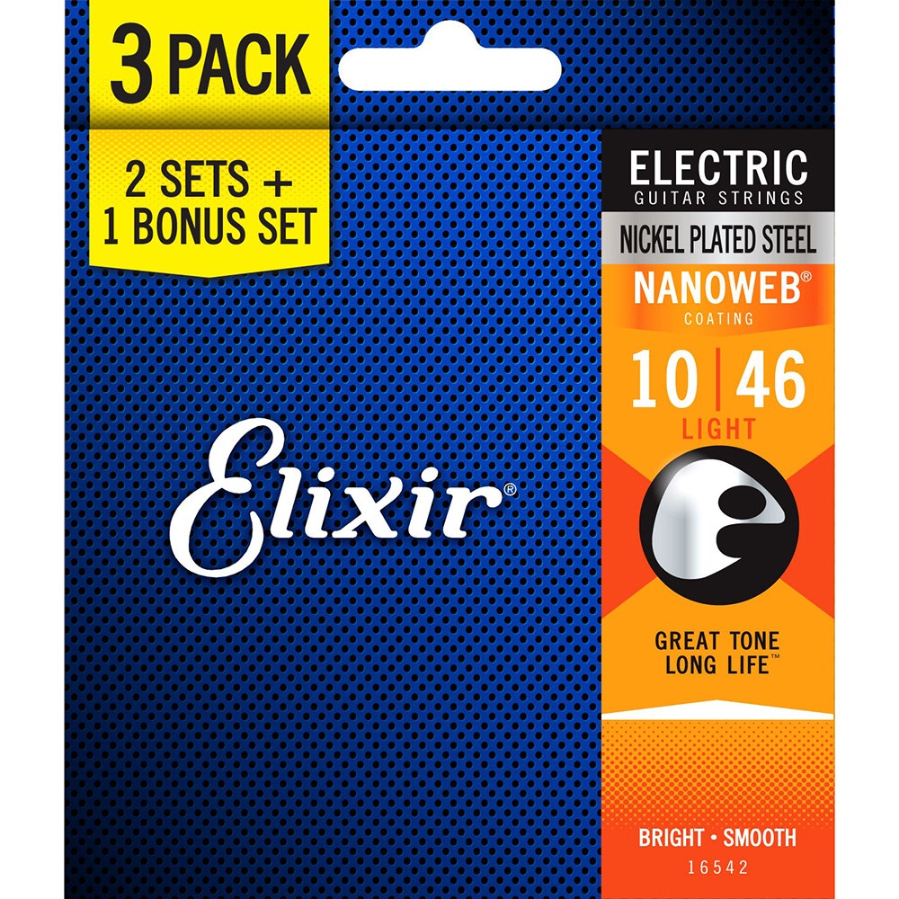 Elixir Limited Edition 3-Pack Nickel Plated Steel NANOWEB Electric Guitar Strings, Light 10-46