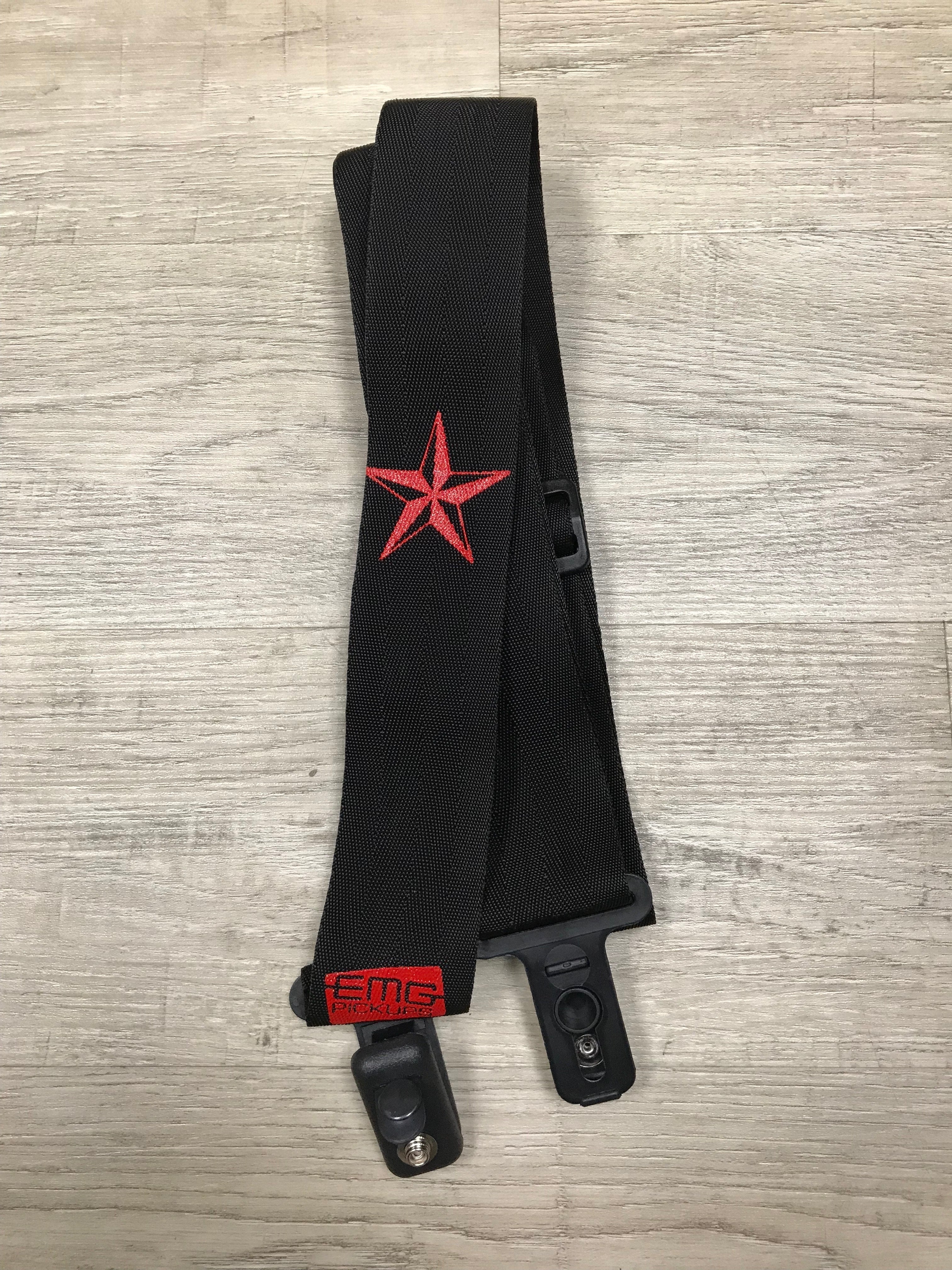 EMG Red Nautical Star Guitar Strap, 72" Length, 2" Width Poly-Seatbelt Material