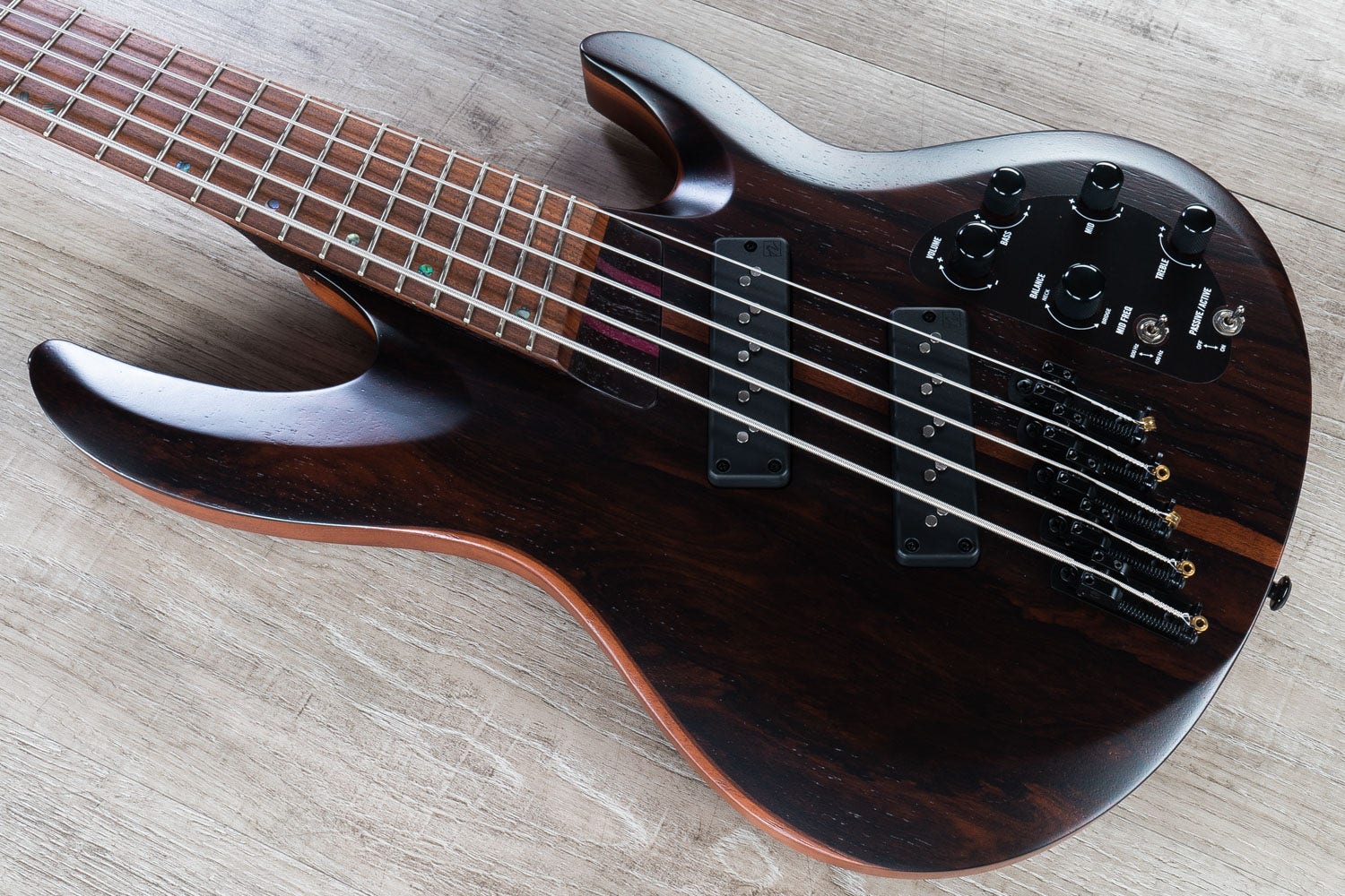 ESP LTD B-1005 5-String Bass Guitar, Pau Ferro Fingerboard, Bocote Top, Natural Satin