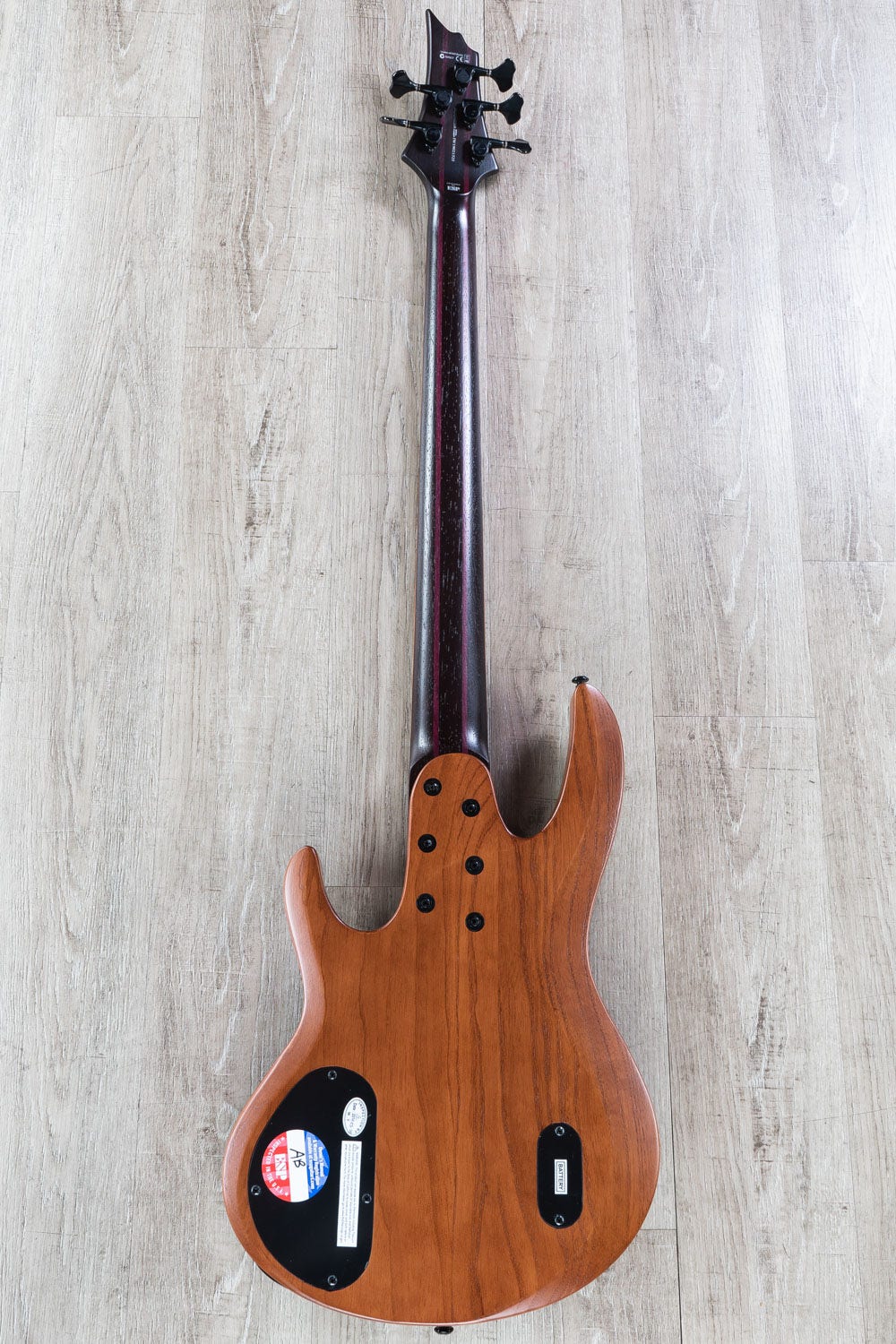 ESP LTD B-1005 5-String Bass Guitar, Pau Ferro Fingerboard, Bocote Top, Natural Satin