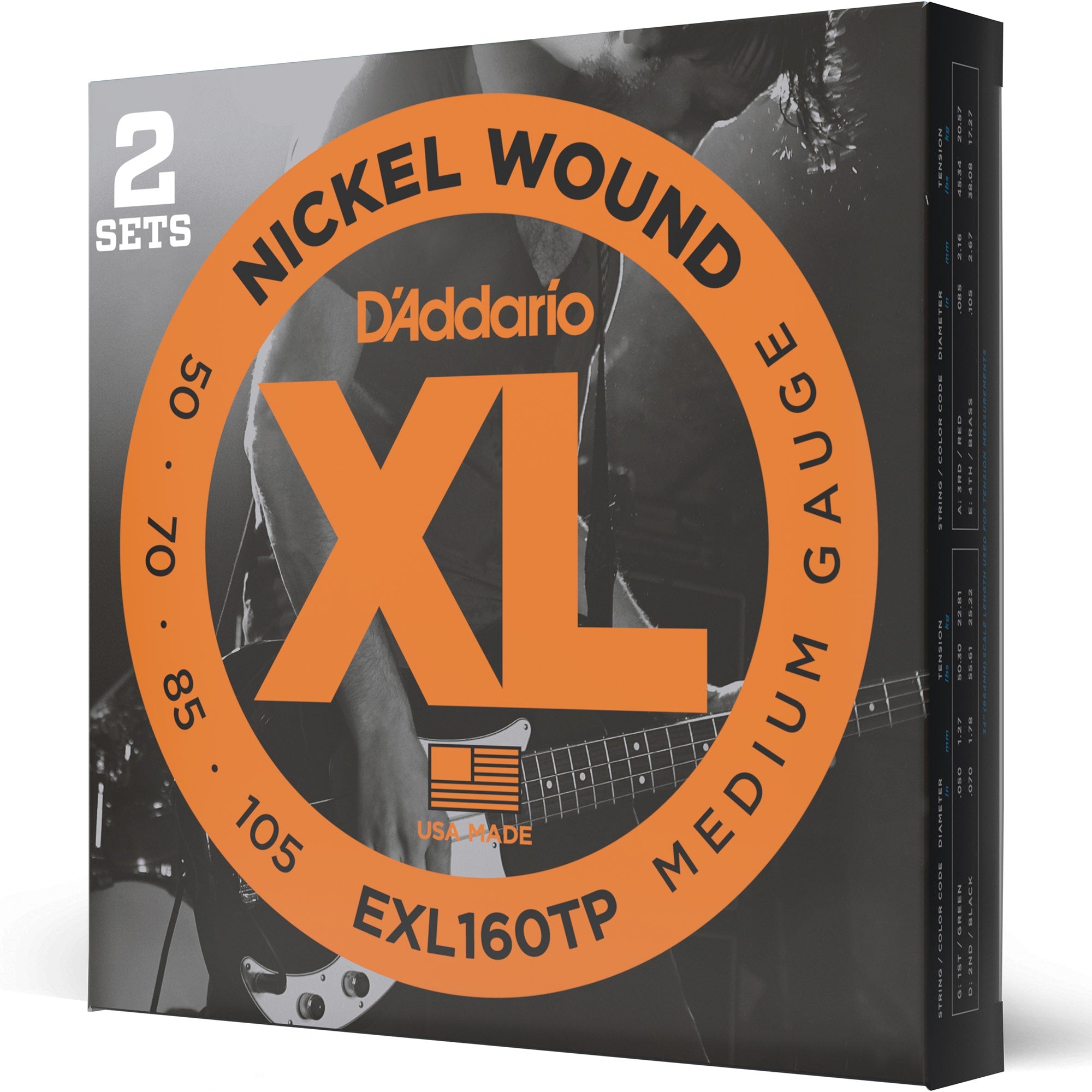 D'Addario EXL160TP Nickel Wound Medium Long Scale Bass Strings (50-105)
