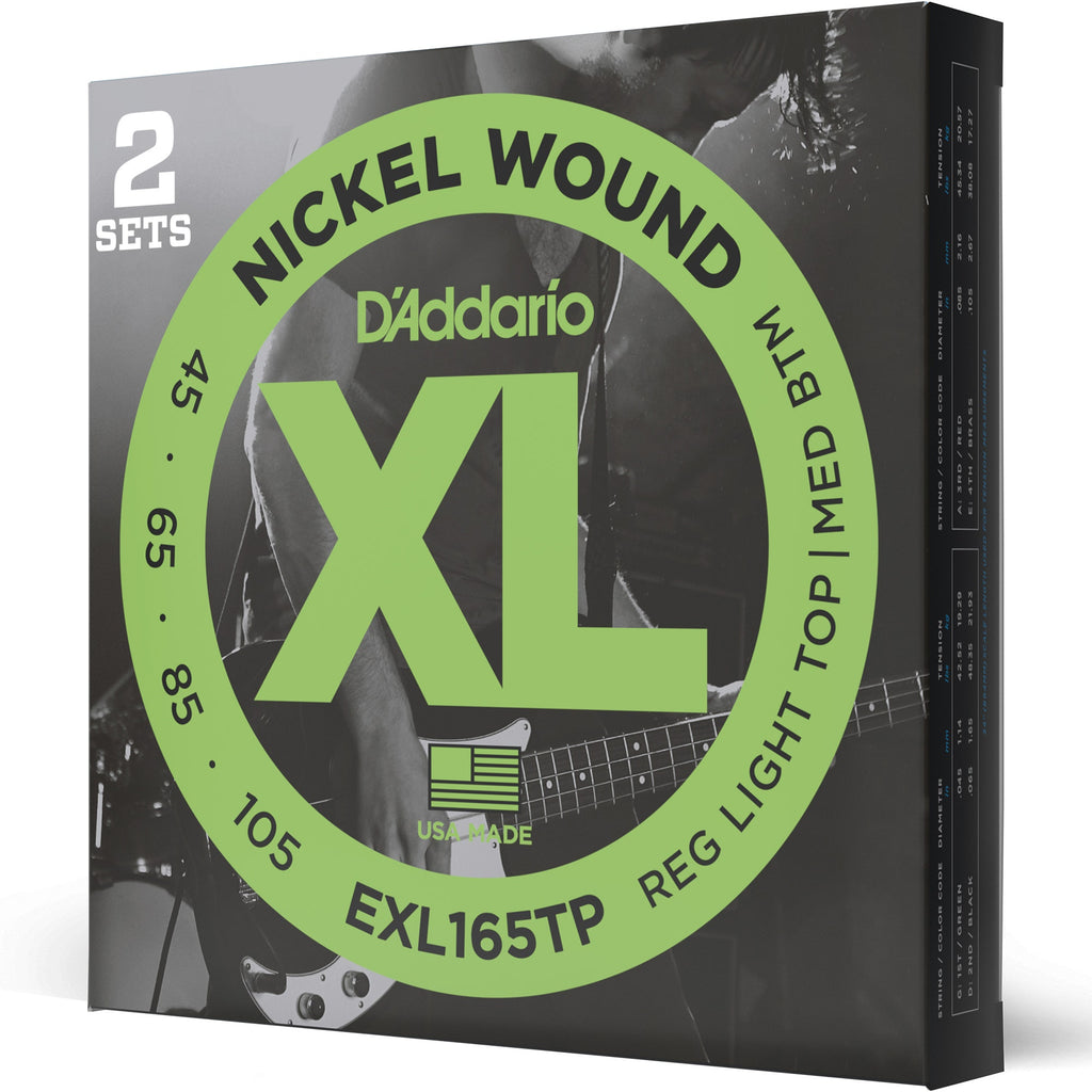 2 Sets of D'Addario EXL165 XL Nickel Custom Light Bass Strings (45-105)