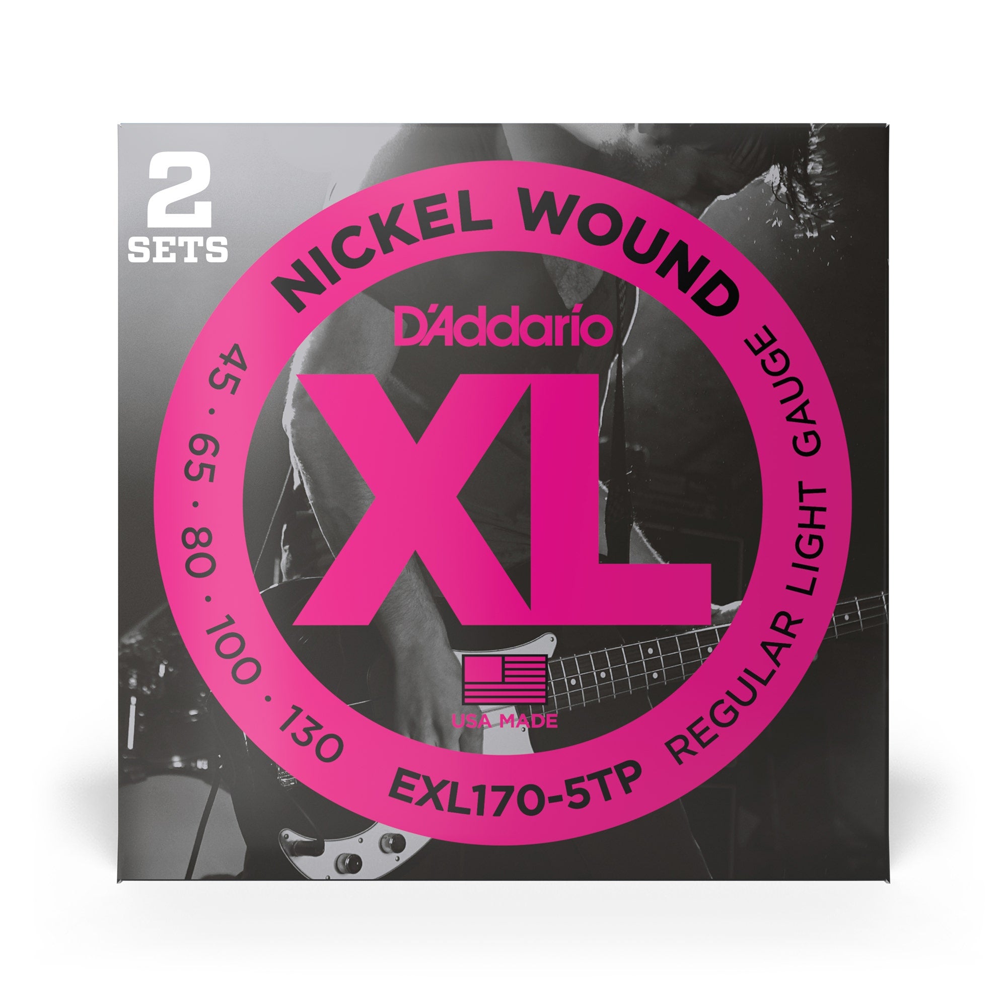 2 Sets of D'Addario EXL170-5TP Nickel Wound Long Scale Light Bass Guitar Strings (45-130)