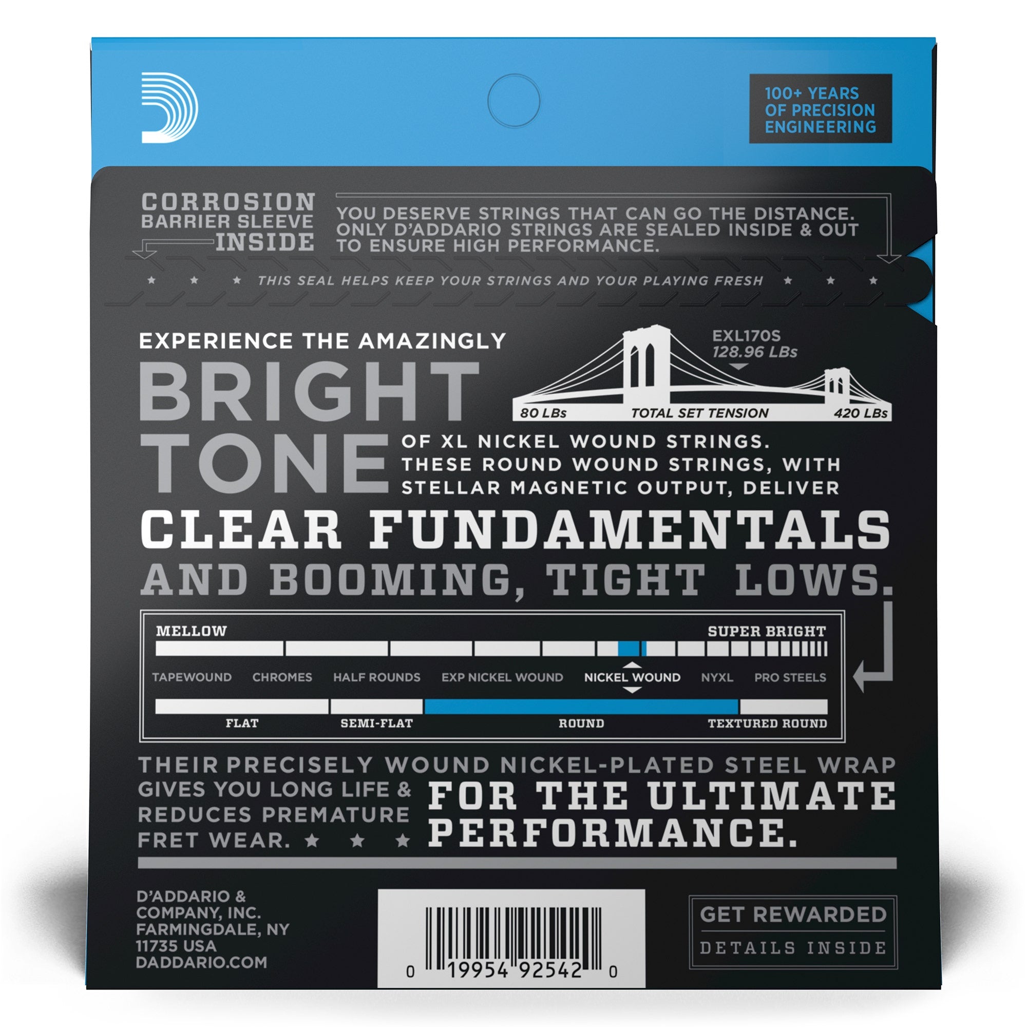 D'Addario EXL170S Nickel Wound Light Short Scale Bass Strings (45-100)