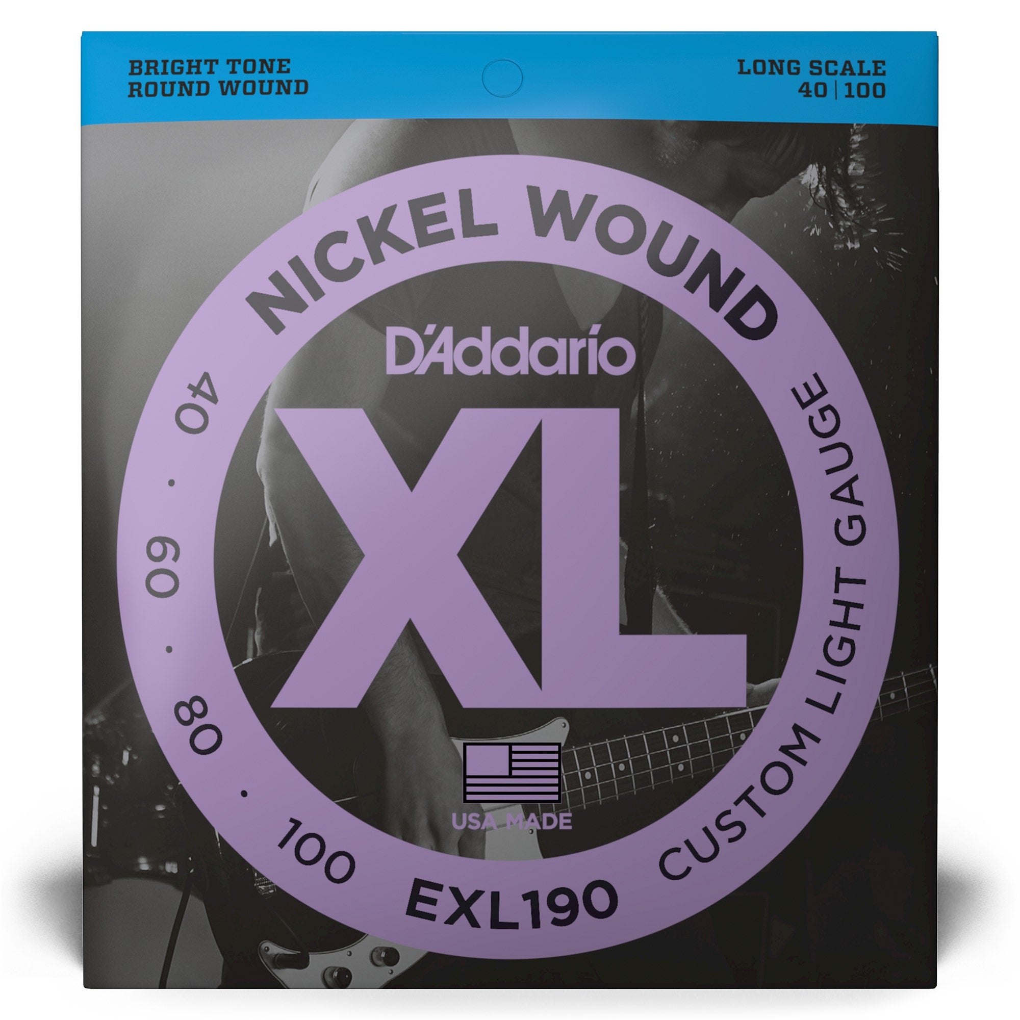 D'Addario EXL190 Nickel Wound Custom Long Scale Light Bass Strings (40-100)