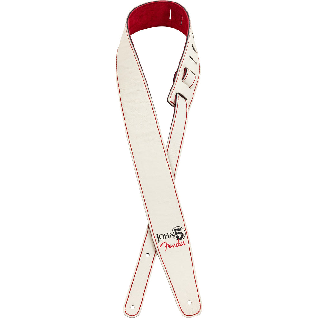 Fender John 5 Leather Guitar Strap, White / Red