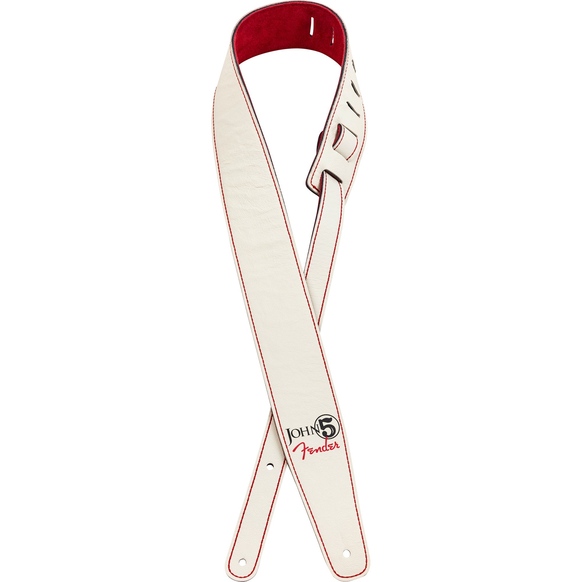 Fender John 5 Leather Guitar Strap, White / Red
