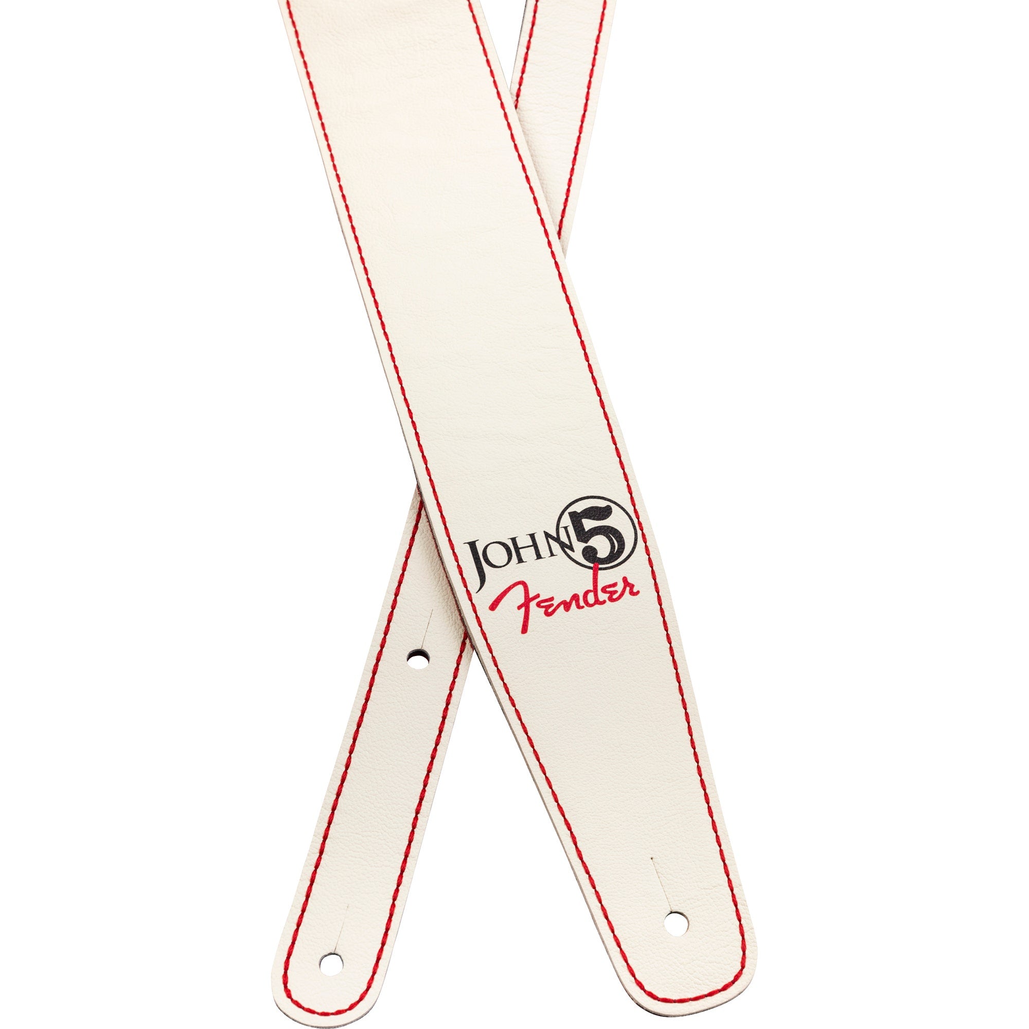 Fender John 5 Leather Guitar Strap, White / Red