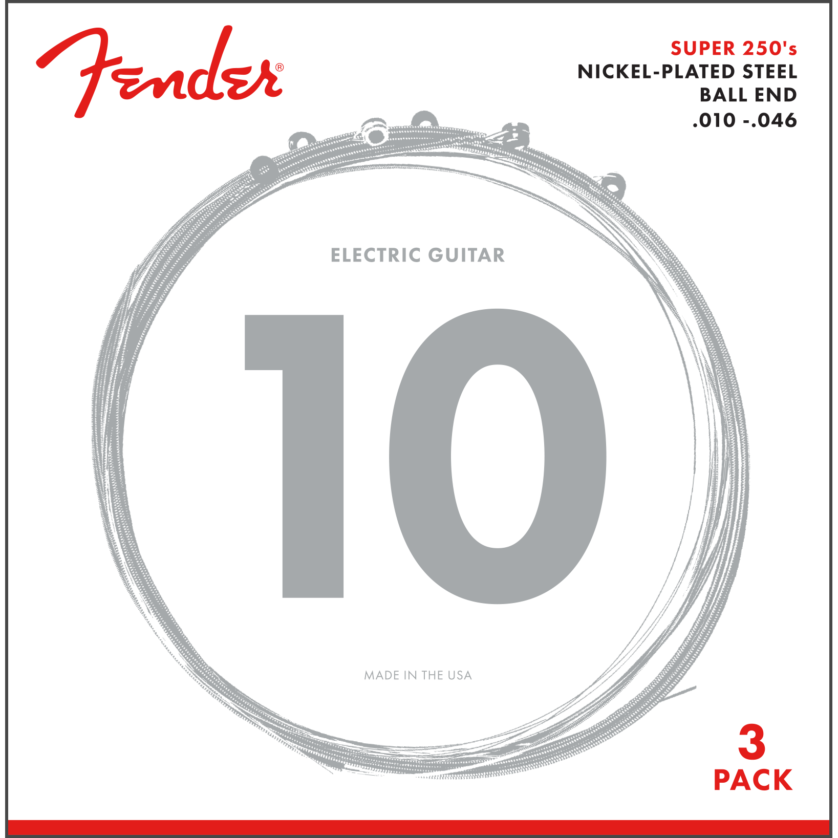 3-Pack of Fender 250R Nickel-Plated Steel Regular Electric Guitar Strings (10-46)