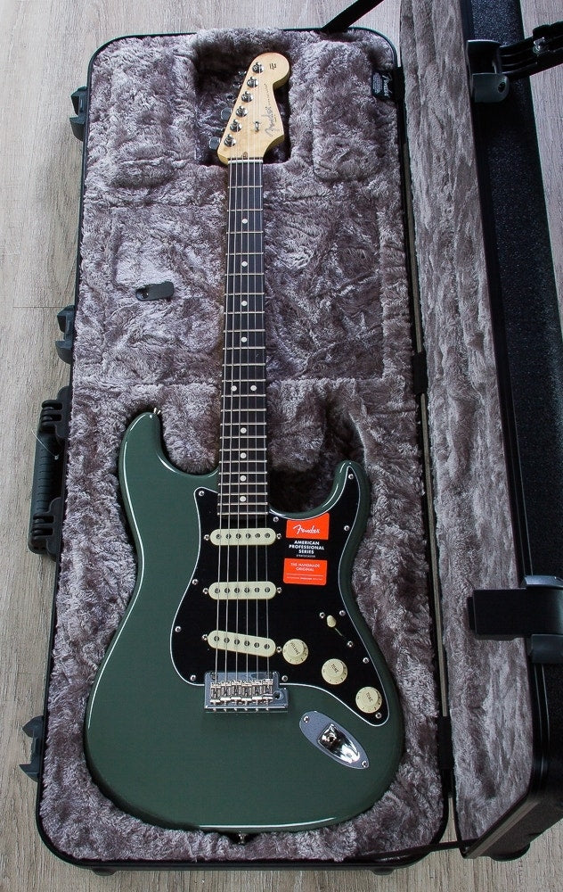 Fender American Pro Stratocaster Electric Guitar, Rosewood Fingerboard, Hard Case - Antique Olive (Open Box)