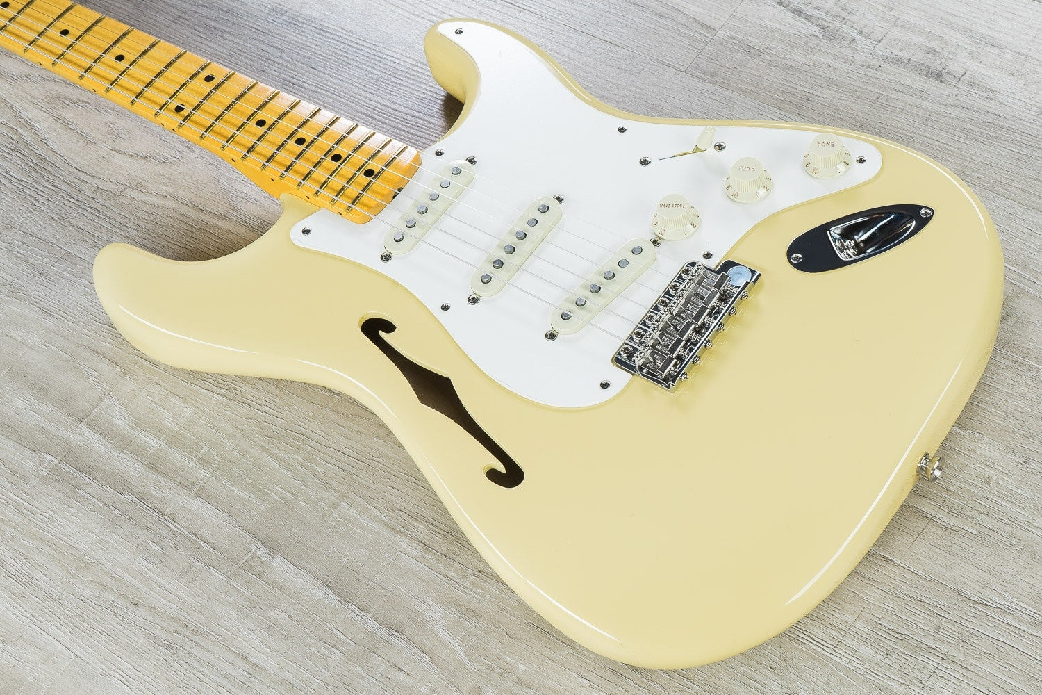 Fender Eric Johnson Signature Thinline Stratocaster Semi-Hollow Electric Guitar, Maple Fretboard, Hard Case - Vintage White (Open Box)