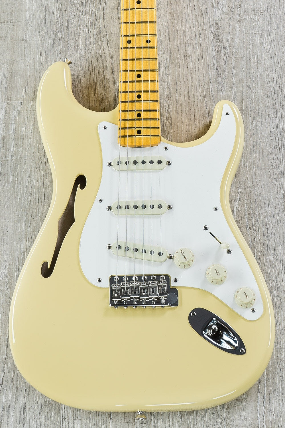 Fender Eric Johnson Signature Thinline Stratocaster Semi-Hollow Electric Guitar, Maple Fretboard, Hard Case - Vintage White (Open Box)