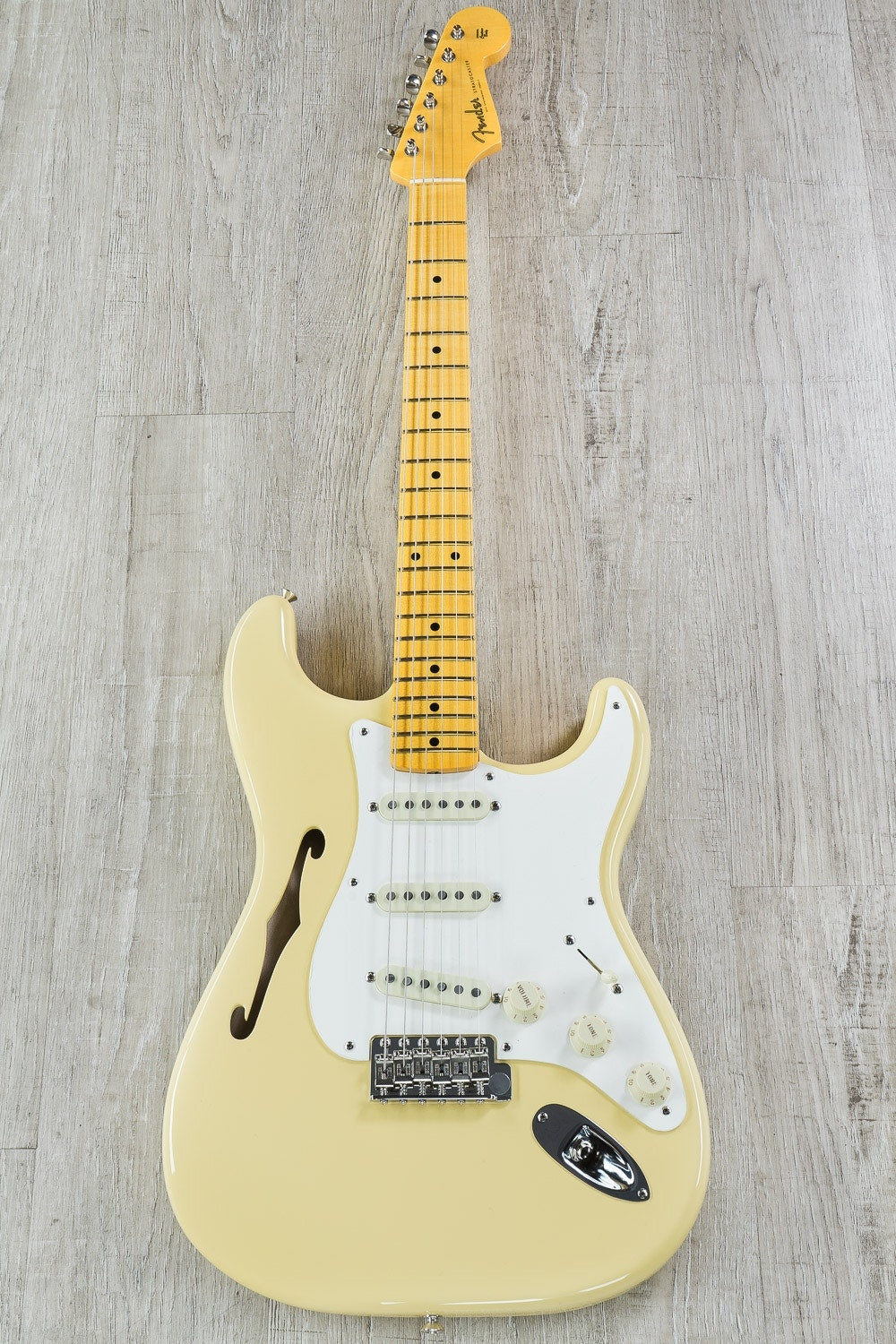 Fender Eric Johnson Signature Thinline Stratocaster Semi-Hollow Electric Guitar, Maple Fretboard, Hard Case - Vintage White (Open Box)