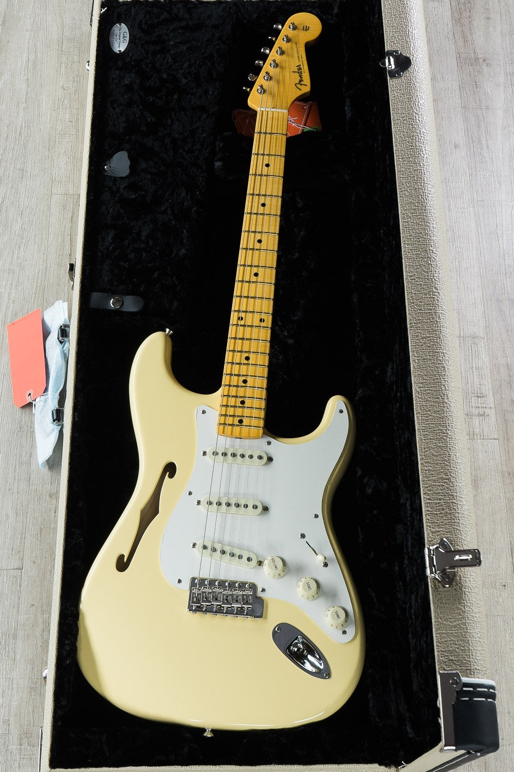 Fender Eric Johnson Signature Thinline Stratocaster Semi-Hollow Electric Guitar, Maple Fretboard, Hard Case - Vintage White (Open Box)
