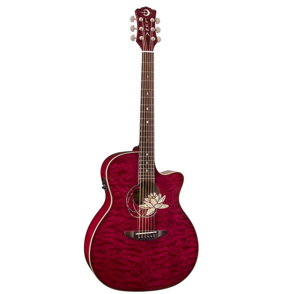 Luna FLO LOT QM Flora Series Lotus Quilted Maple Top Trans Shiraz Finish Acoustic-Electric Guitar