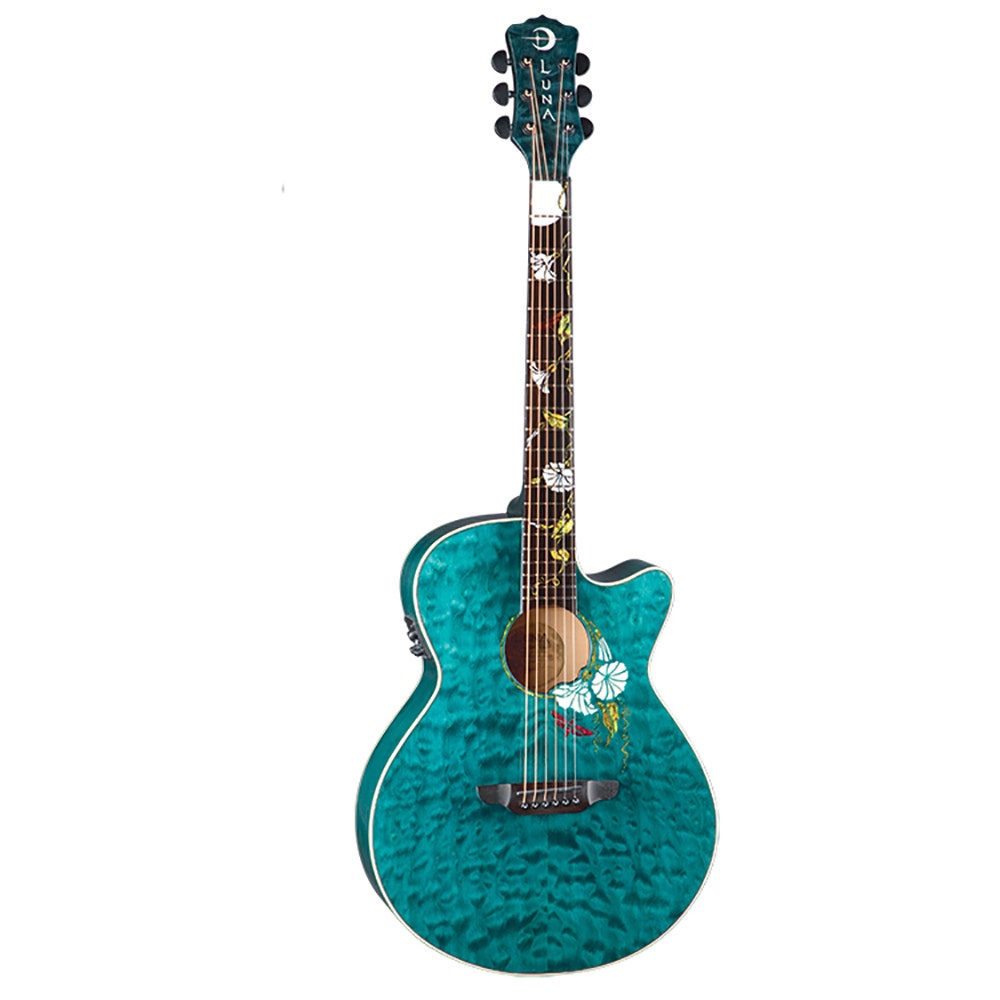 Luna FLO MOON CUSTOM Flora Series Moonflower Custom Trans Mallard Finish Acoustic-Electric Guitar