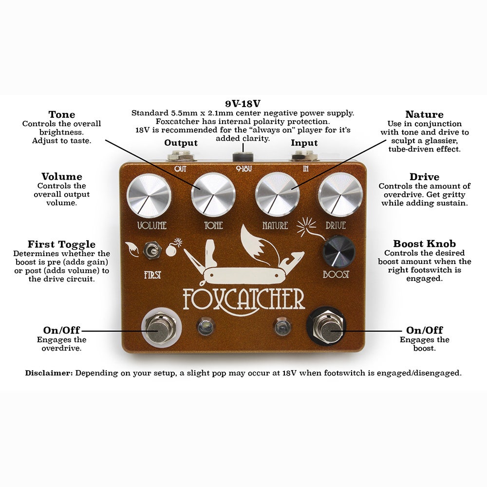 CopperSound FoxCatcher Overdrive / Boost Guitar Effects Pedal