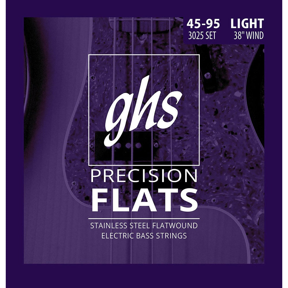 GHS 3025 Bass Precision Flats Flatwound Bass Guitar Strings, Light, 45-95