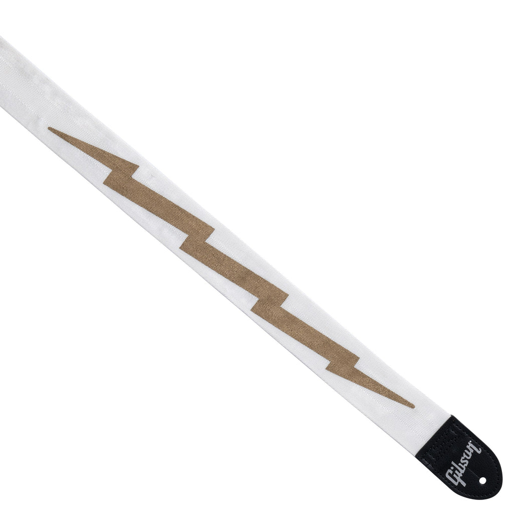 Gibson ASBOLT-WHT The Lightning Bolt Seatbelt 2" Nylon Guitar Strap, White