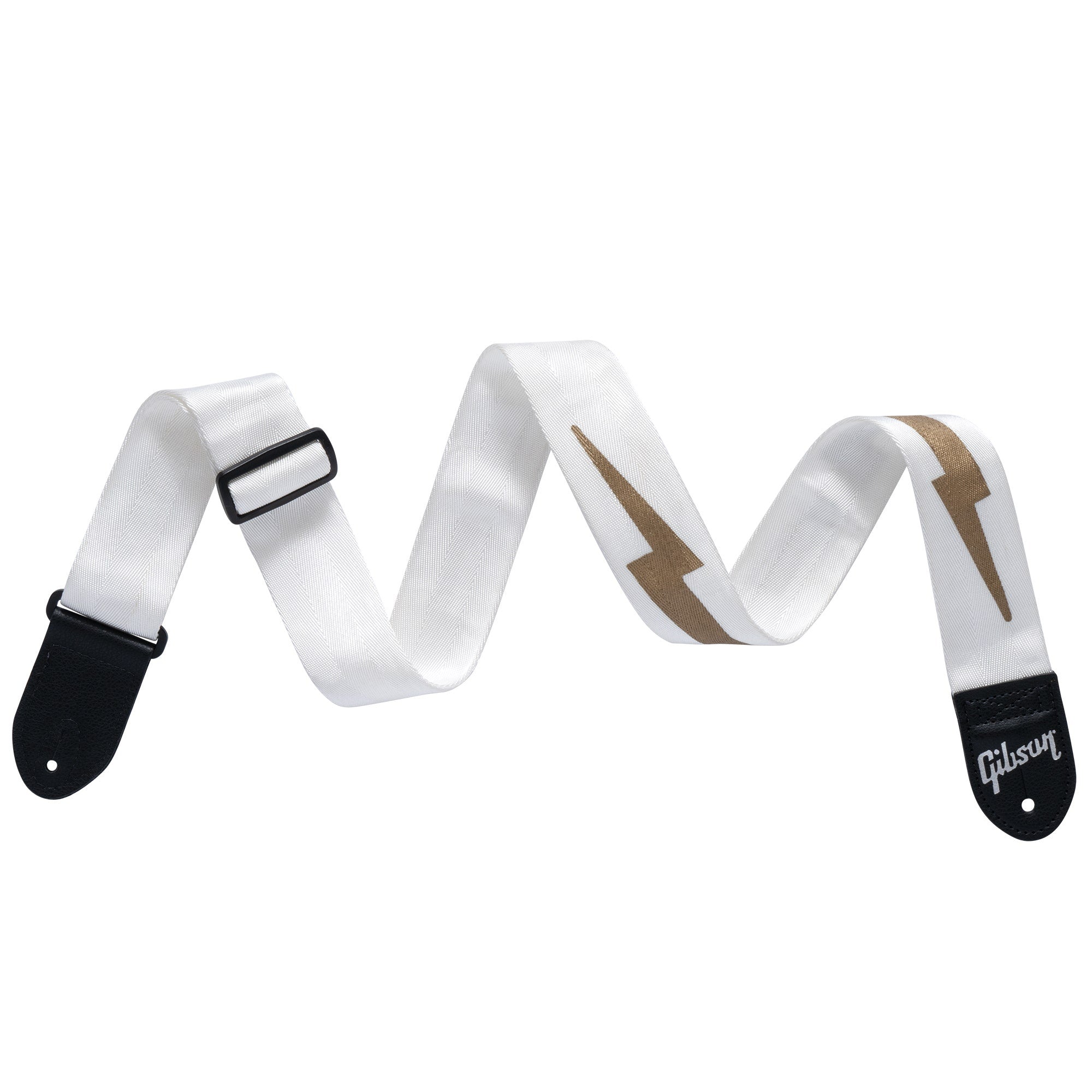 Gibson ASBOLT-WHT The Lightning Bolt Seatbelt 2" Nylon Guitar Strap, White