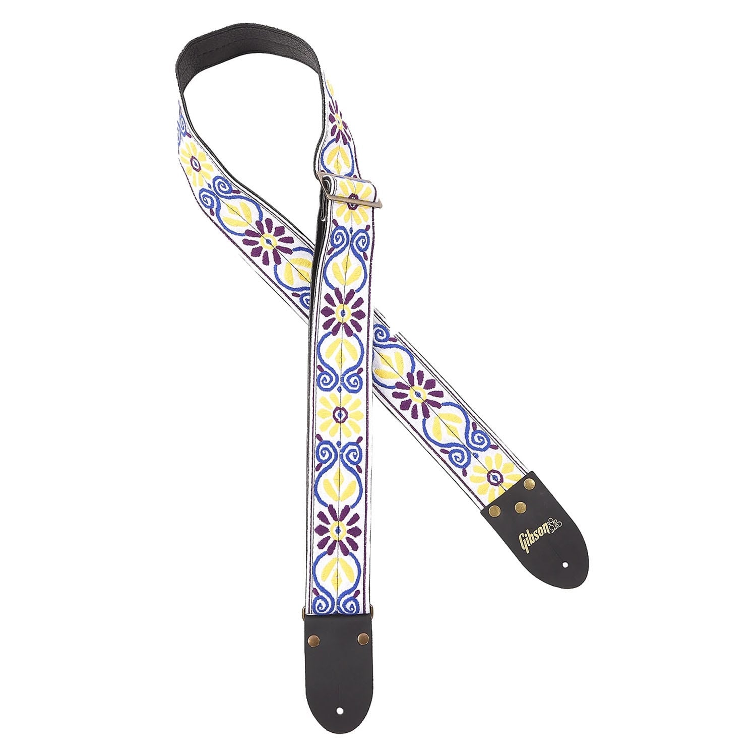 Gibson ASVS-WHT The Sunflower Jacquard 2" Woven Fabric Guitar Strap, Genuine Leather Ends