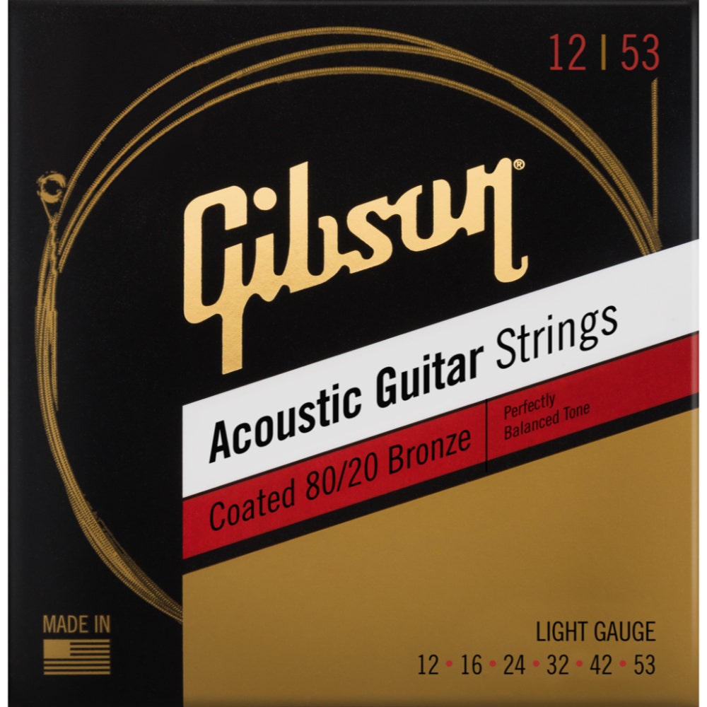 Gibson Guitars Coated 80/20 Bronze Acoustic Guitar Strings, Light, 12-53