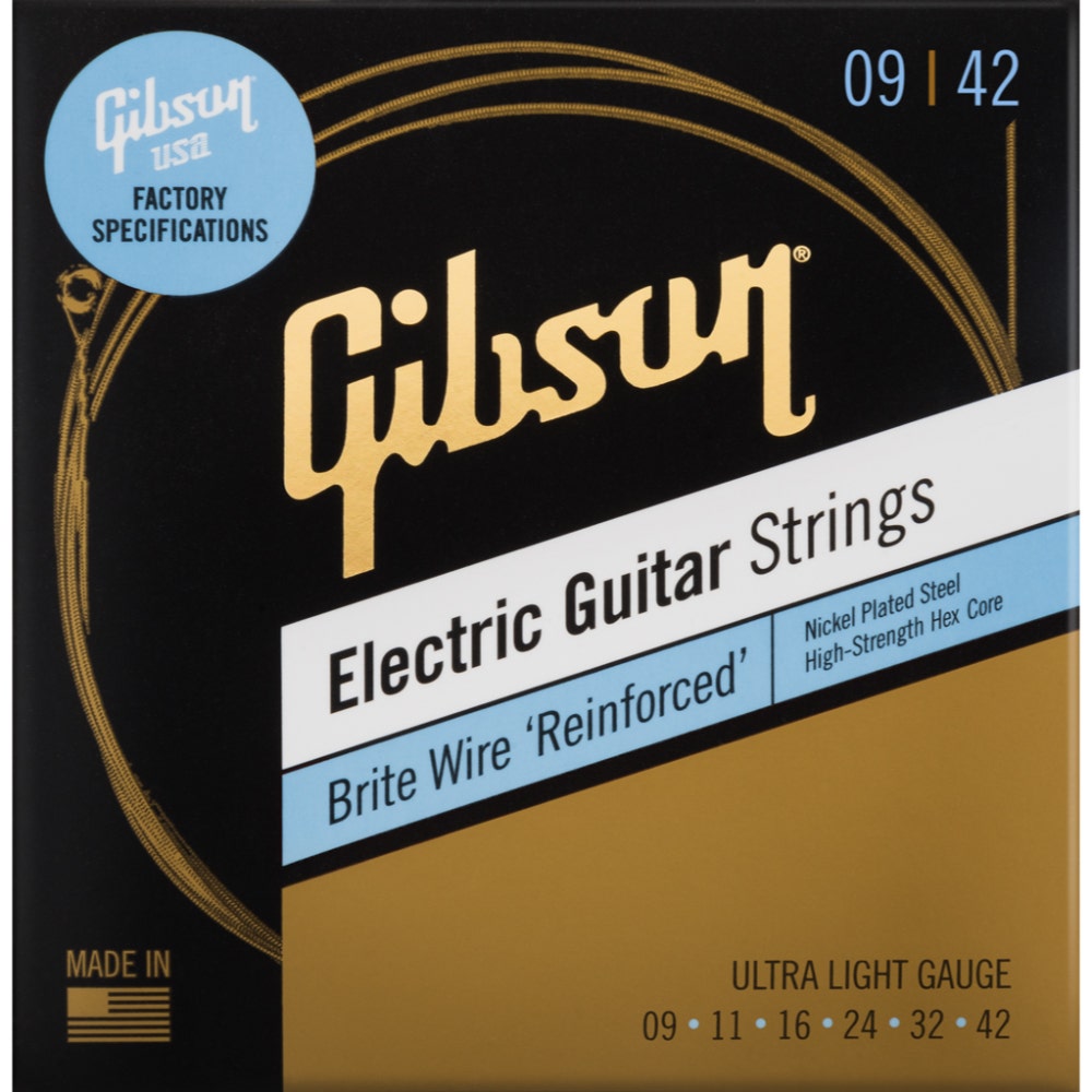 Gibson Guitars Brite Wire 'Reinforced' Electric Guitar Strings, Ultra-Light, 9-42