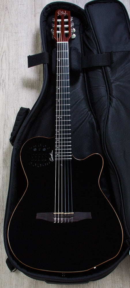 Godin 032181 ACS SLIM Nylon Synth Access, 2-Voice, Narrow Neck Acoustic-Electric Guitar with Bag - Black Pearl HG (Open Box)