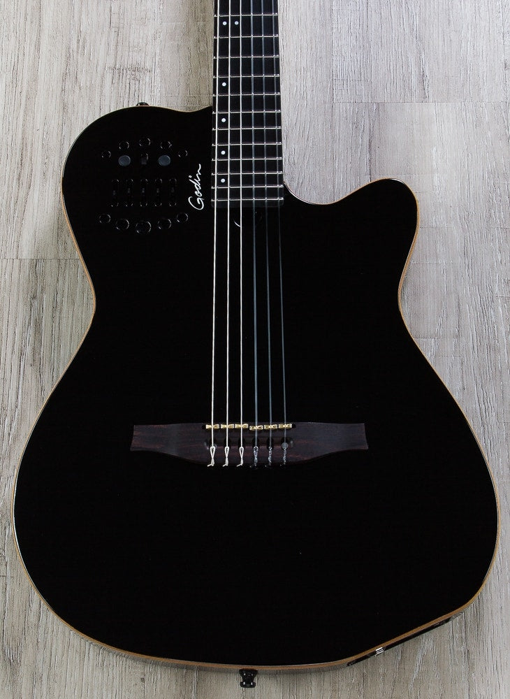 Godin 032181 ACS SLIM Nylon Synth Access, 2-Voice, Narrow Neck Acoustic-Electric Guitar with Bag - Black Pearl HG (Open Box)