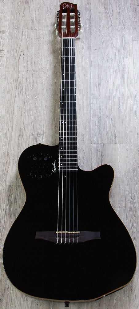 Godin 032181 ACS SLIM Nylon Synth Access, 2-Voice, Narrow Neck Acoustic-Electric Guitar with Bag - Black Pearl HG (Open Box)