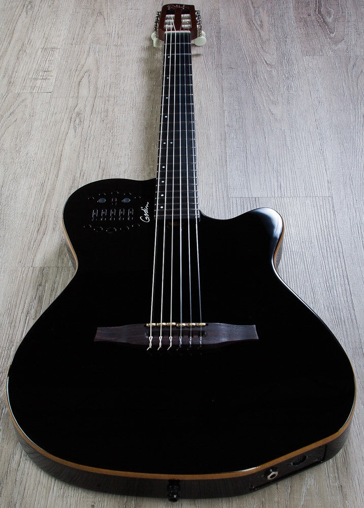 Godin 032181 ACS SLIM Nylon Synth Access, 2-Voice, Narrow Neck Acoustic-Electric Guitar with Bag - Black Pearl HG (Open Box)