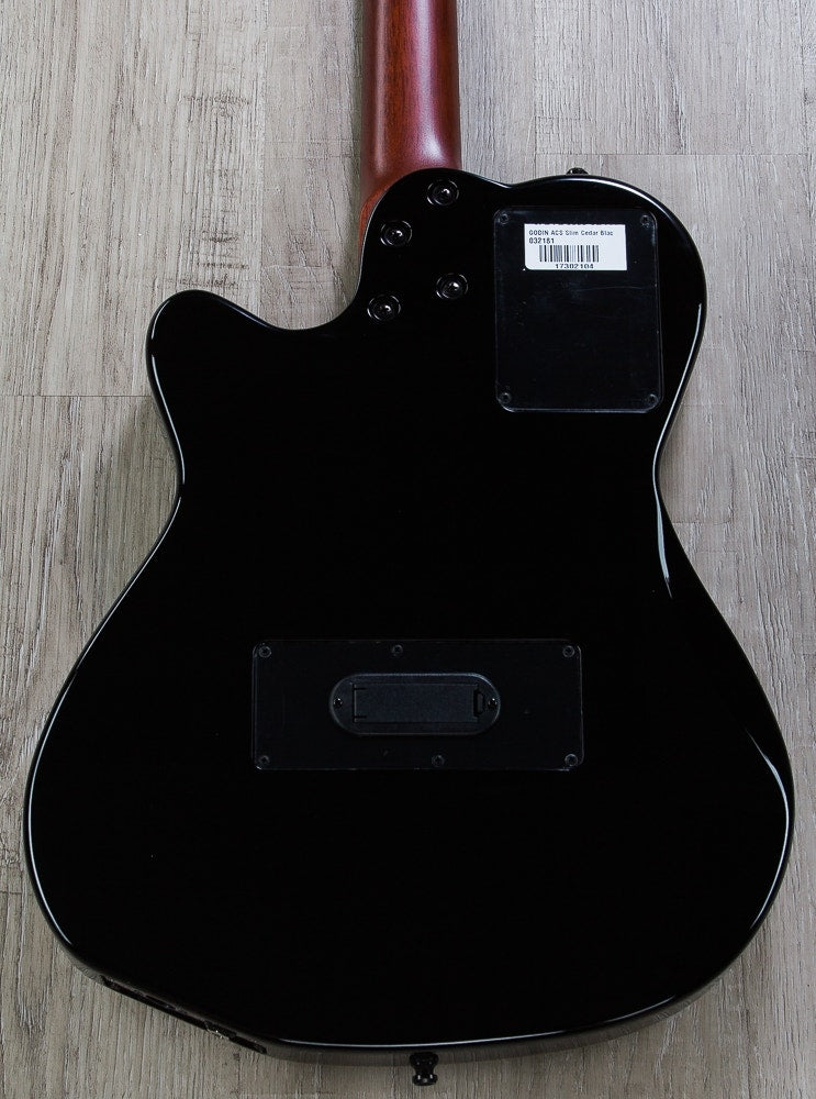 Godin 032181 ACS SLIM Nylon Synth Access, 2-Voice, Narrow Neck Acoustic-Electric Guitar with Bag - Black Pearl HG (Open Box)