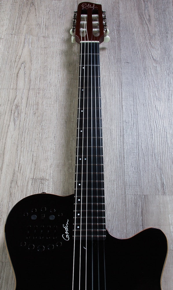 Godin 032181 ACS SLIM Nylon Synth Access, 2-Voice, Narrow Neck Acoustic-Electric Guitar with Bag - Black Pearl HG (Open Box)