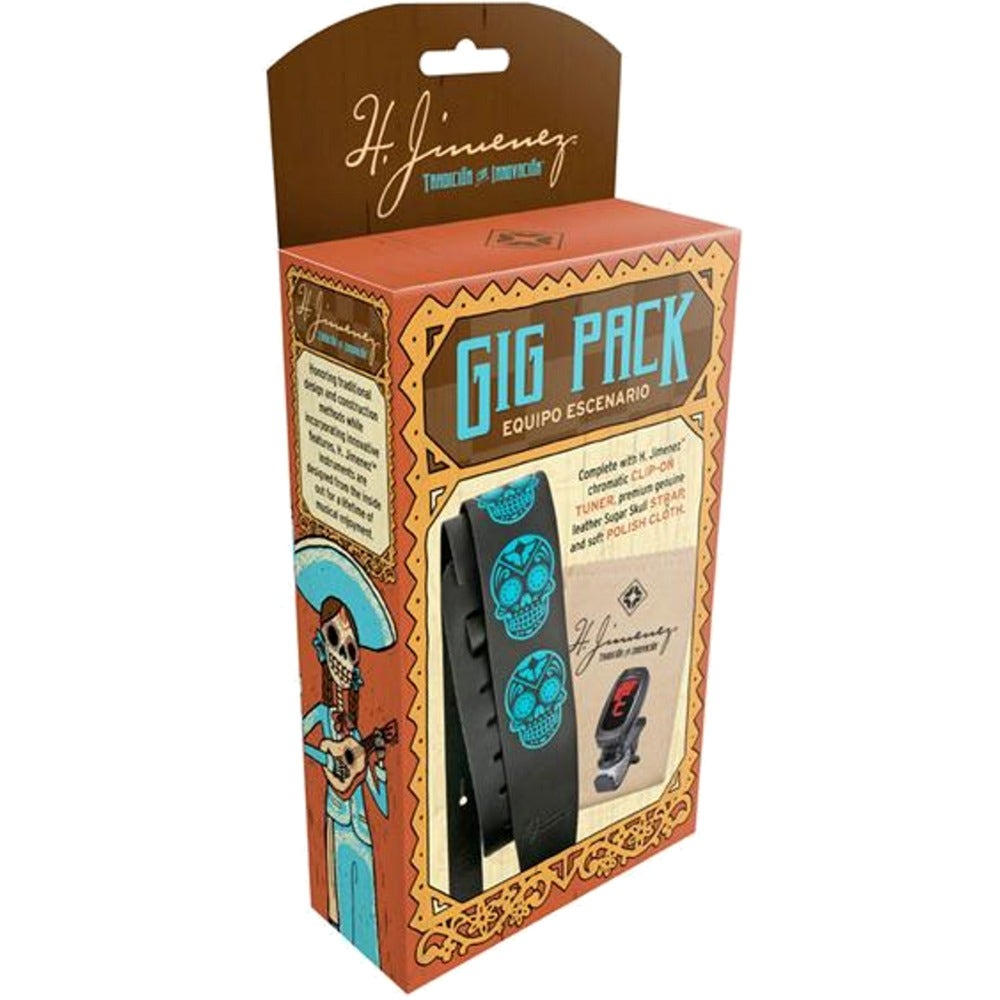 H. Jimenez Gig Pack with Leather Sugar Skull Strap, Clip-On Tuner, and Soft Polish Cloth