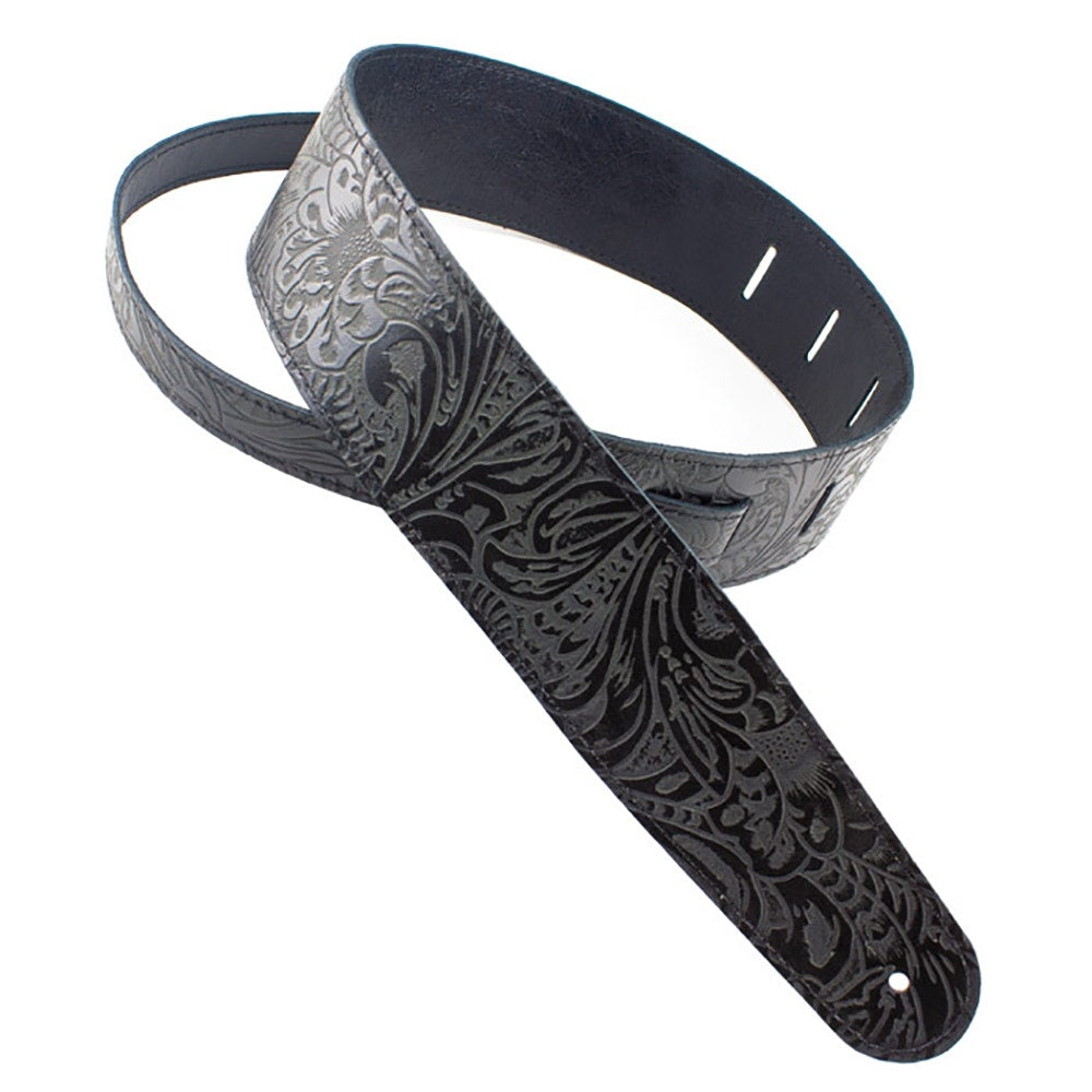 Henry Heller HFL-BLK 2.5" Embossed Floral Leather Guitar Strap, Black
