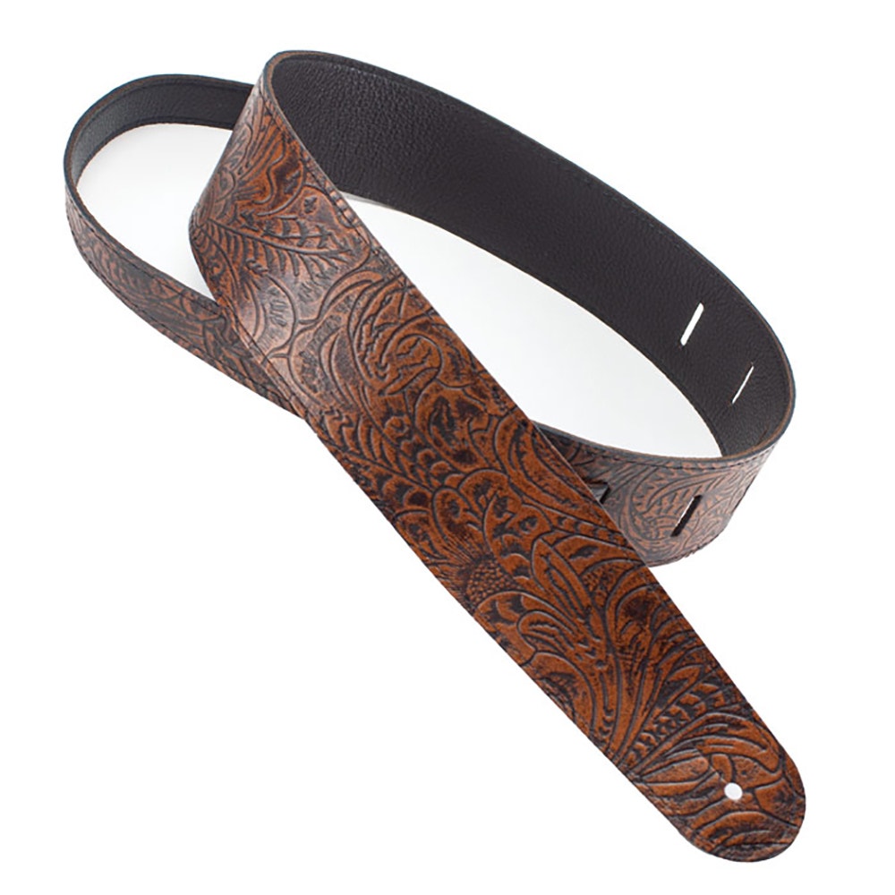 Henry Heller HFL-BRN 2.5'' Embossed Floral Leather Guitar Strap, Brown
