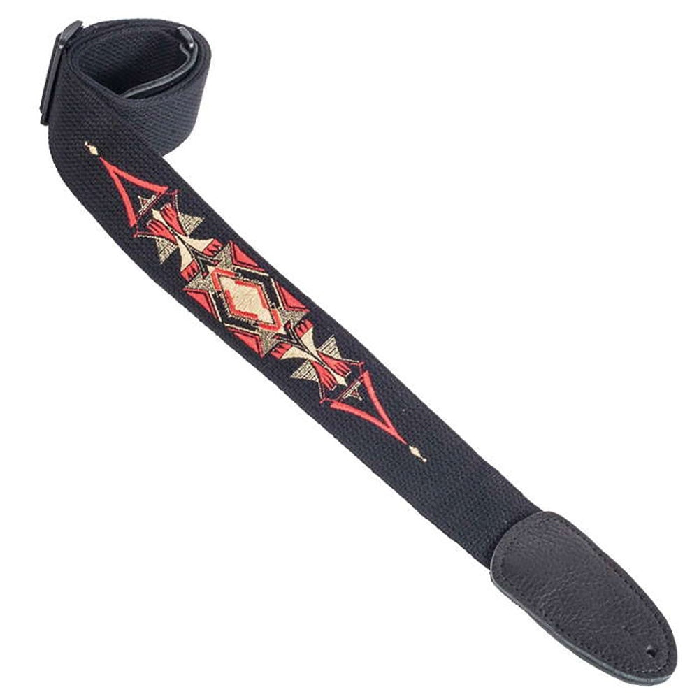 Henry Heller HDH-03 2" David Hale Cotton Guitar Strap with Embroidered Feather Design, Black