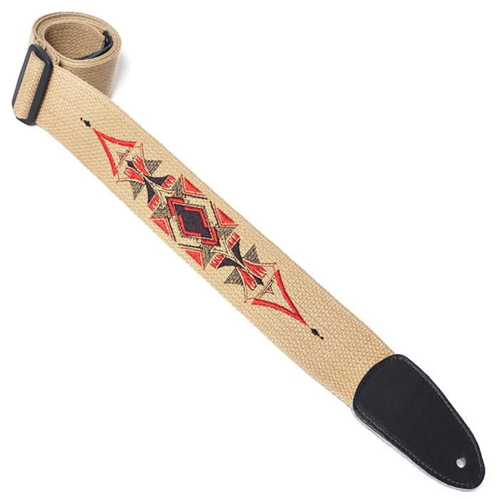 Henry Heller HDH-04 2" David Hale Cotton Guitar Strap with Embroidered Feather Design, Tan