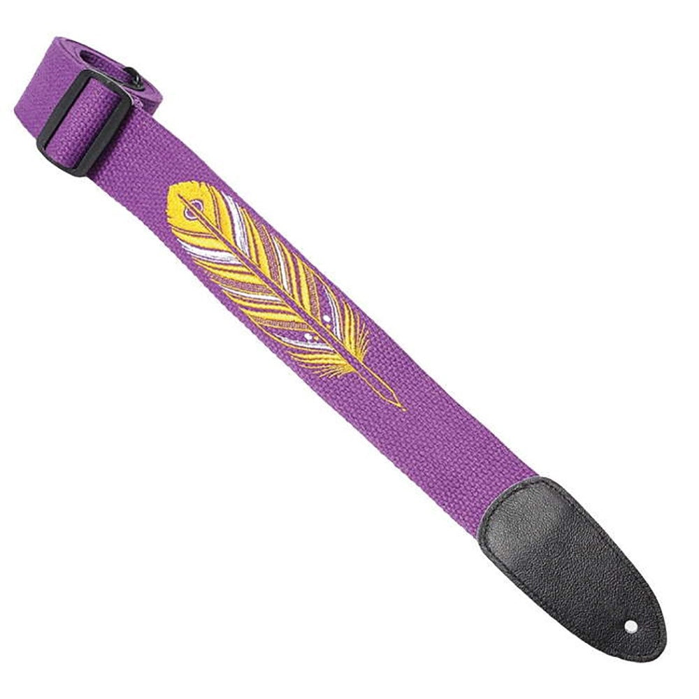 Henry Heller HDH-05 2" David Hale Cotton Guitar Strap with Embroidered Feather Design, Purple