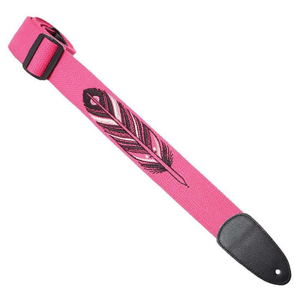 Henry Heller HDH-06 2" David Hale Cotton Guitar Strap with Embroidered Feather Design, Pink