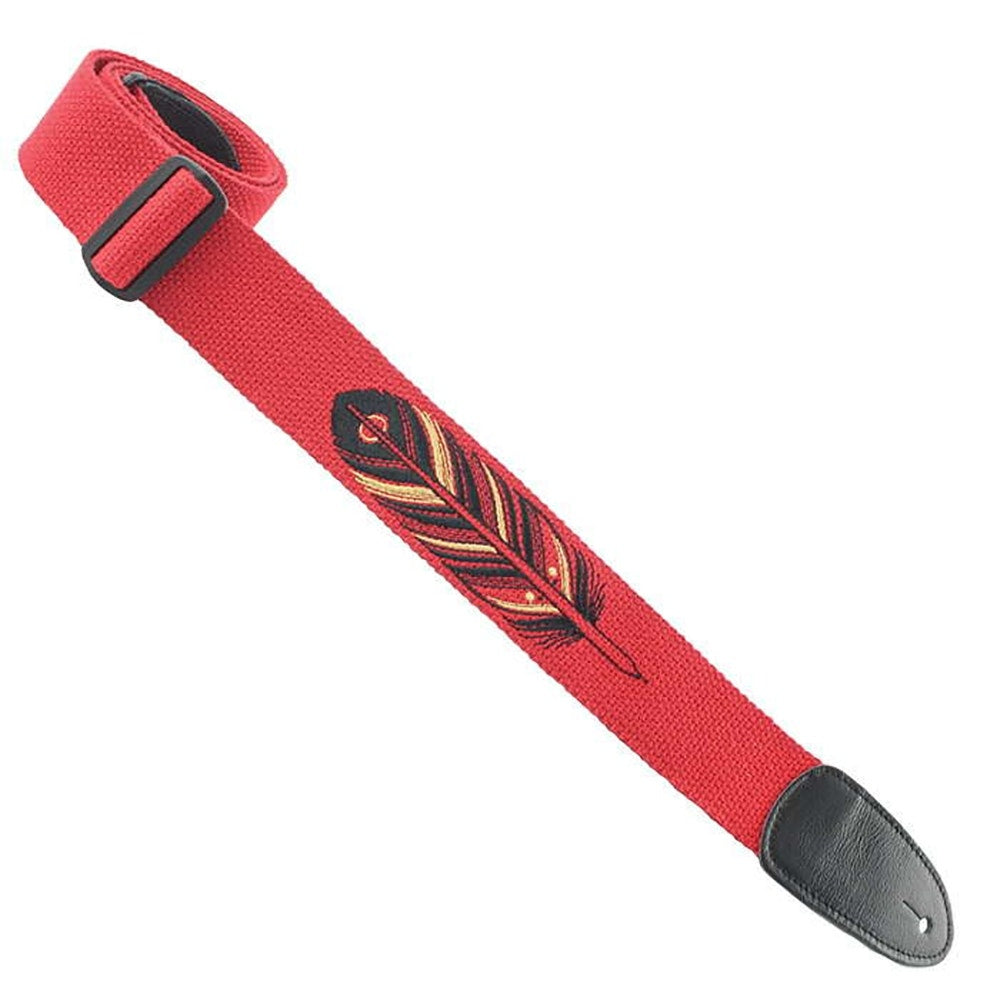 Henry Heller HDH-10 2" David Hale Cotton Guitar Strap with Embroidered Feather Design and Deluxe Leather Ends