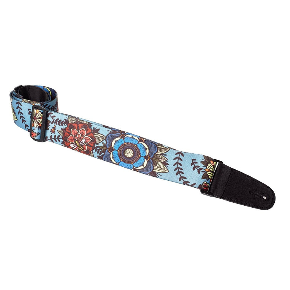 Henry Heller HSUB2-25 2" Sublimation Printed Polyester Guitar Strap - Flowers Light Blue